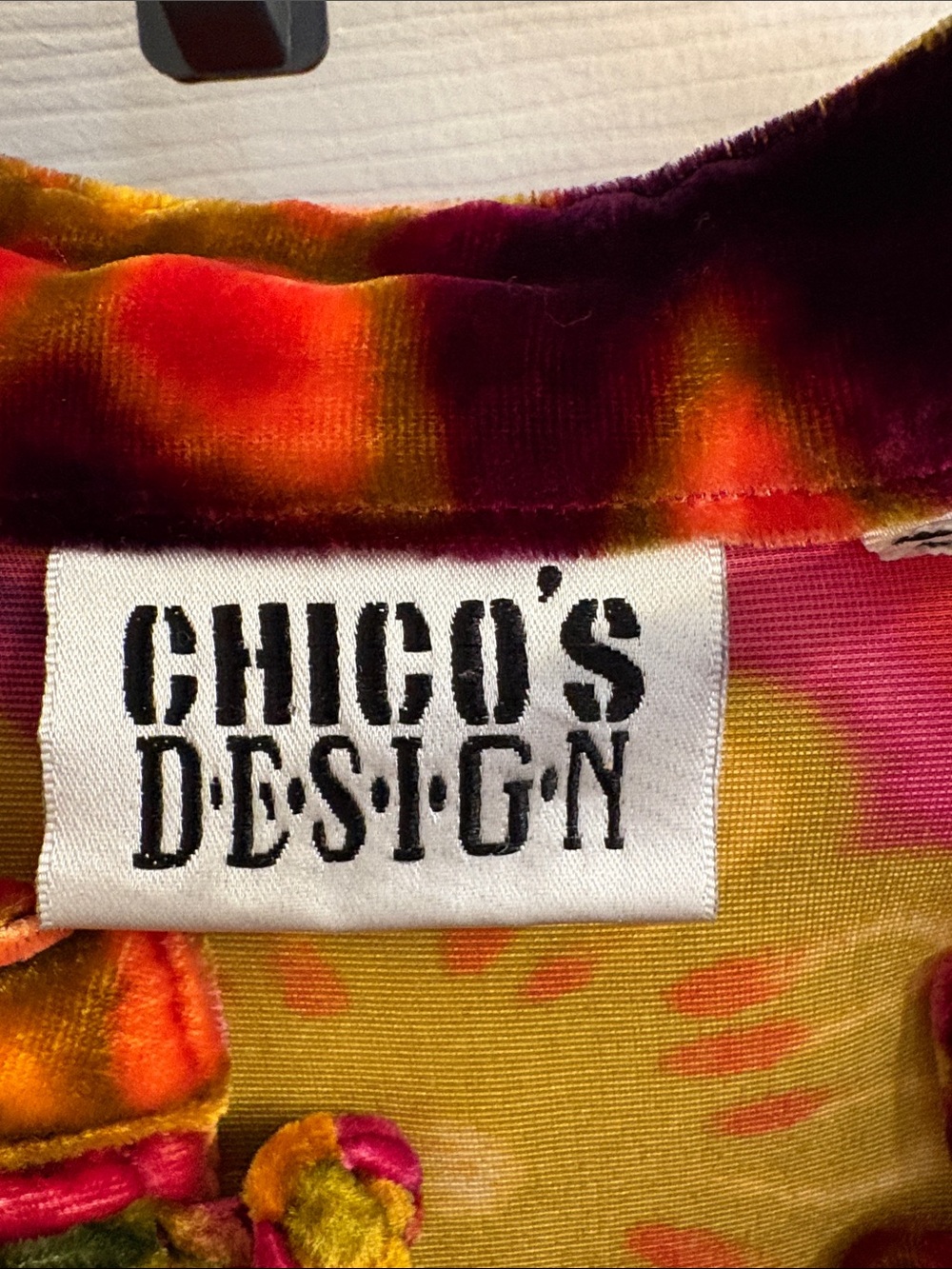 Chico's Velvet Floral Mandarin Jacket - Multi Red/Pink/Orange/Green - Picture 3 of 5